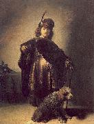 Rembrandt Peale Self portrait in oriental attire with poodle oil painting